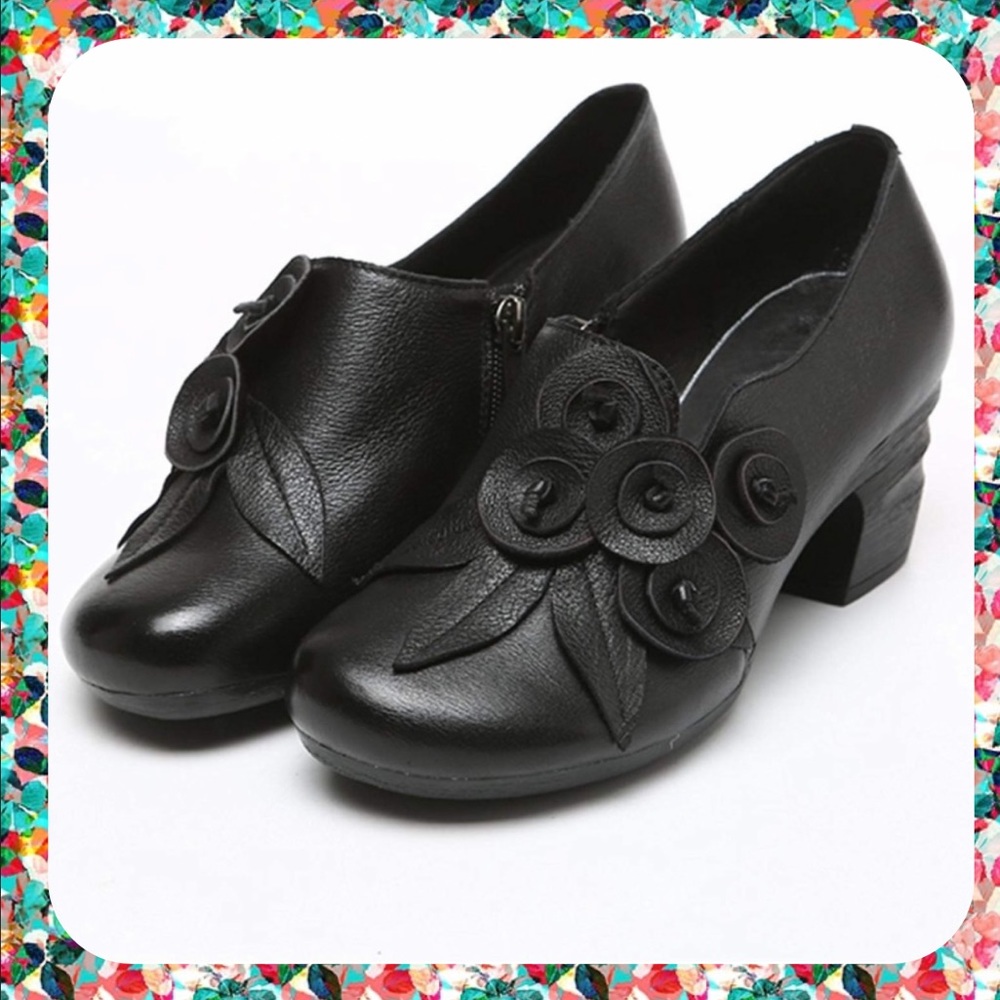 🌷NWT Gracosy retro leather floral oxford pumps